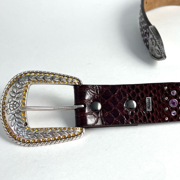 Ariat Lavender Rhinestone Silver Leather Western Belt - 26 - Picture 2 of 5
